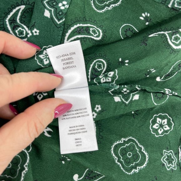 Rails Jesabel Forest Bandana Button Collar Top Shirt Women's Small Green Paisley - Picture 16 of 16
